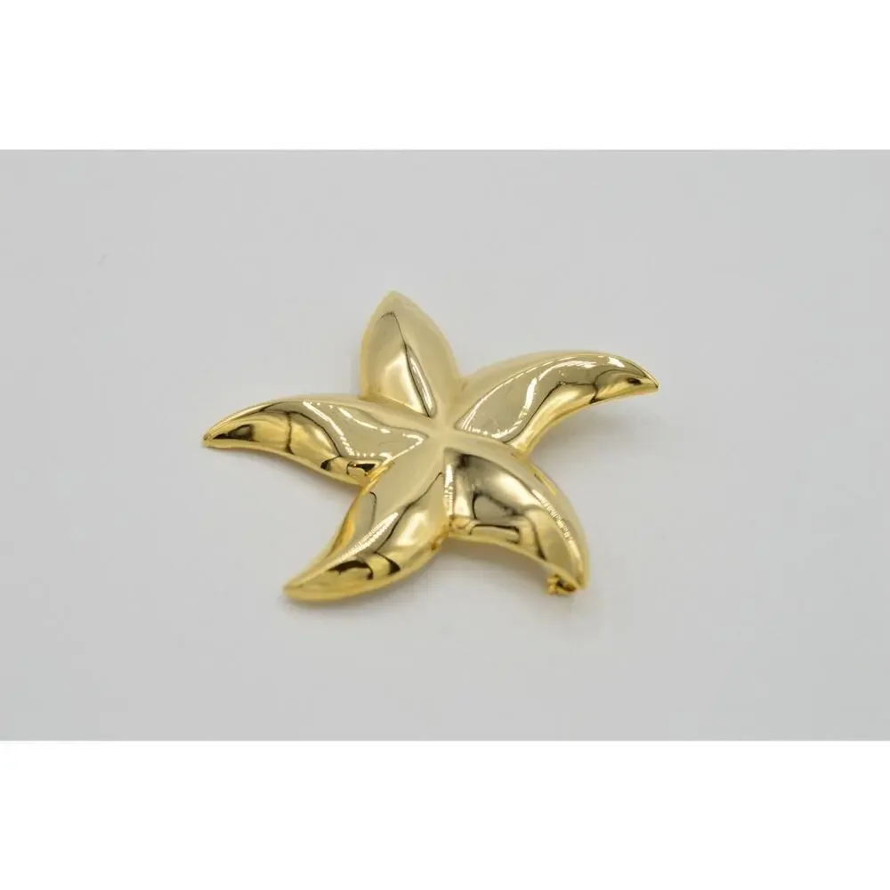 Vintage Star Flower Pin Brooch Large Starfish Gold Tone Chunky NOS 1980s 9B